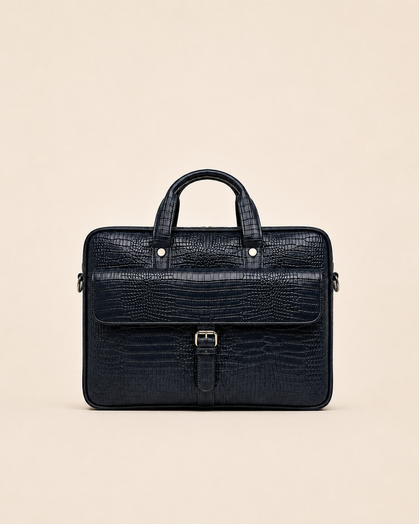 The Meridian — Midnight Navy Croc-Embossed Briefcase