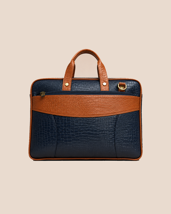 The Commodore — Navy Croc-Embossed Leather Briefcase