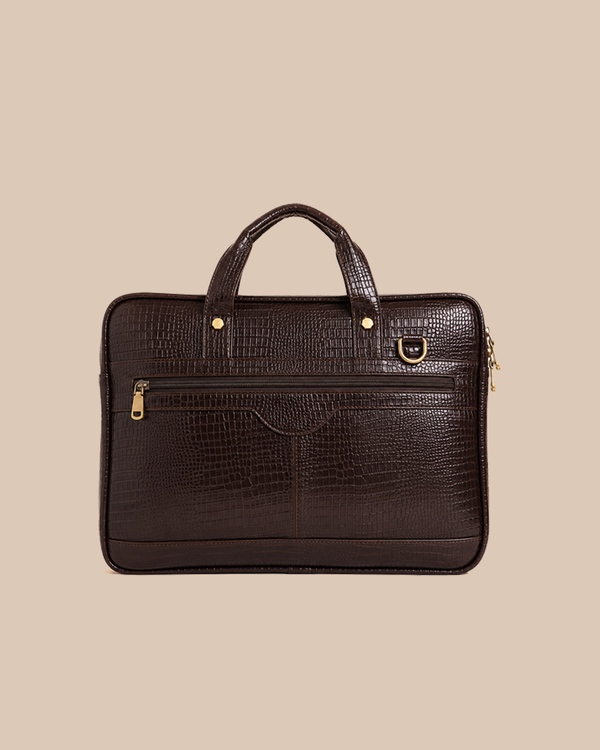 The Barrister — Espresso Croc-Embossed Leather Briefcase