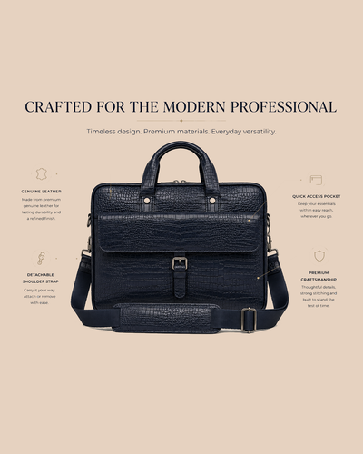 The Meridian — Midnight Navy Croc-Embossed Briefcase