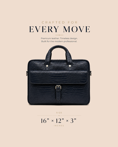 The Meridian — Midnight Navy Croc-Embossed Briefcase