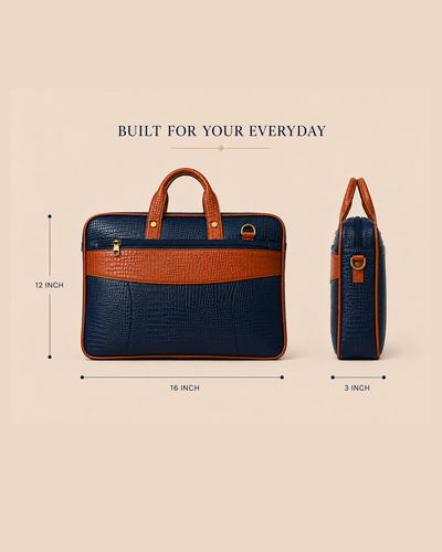 The Commodore — Navy Croc-Embossed Leather Briefcase
