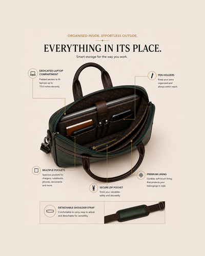 The Sterling — Green Genuine Leather Briefcase