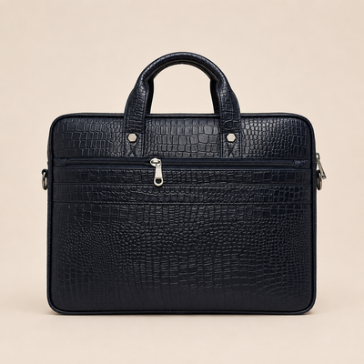 The Meridian — Midnight Navy Croc-Embossed Briefcase