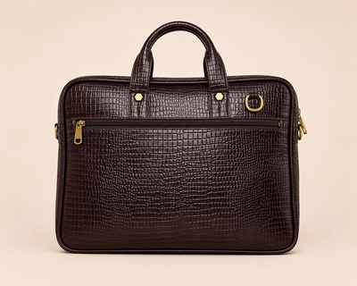 The Barrister — Espresso Croc-Embossed Leather Briefcase