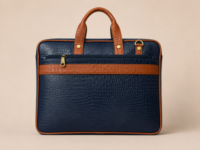 The Commodore — Navy Croc-Embossed Leather Briefcase