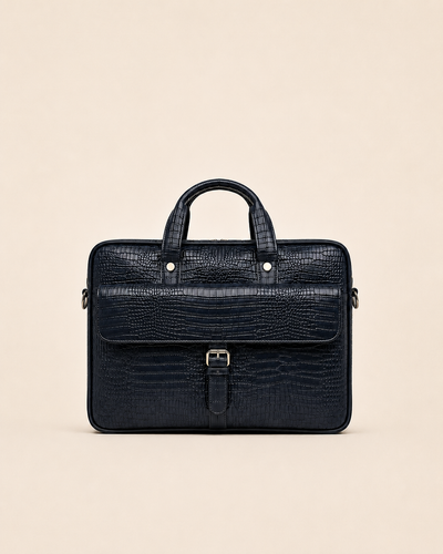 The Meridian — Midnight Navy Croc-Embossed Briefcase