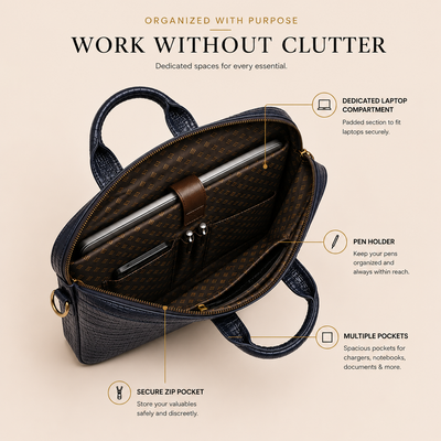 The Meridian — Midnight Navy Croc-Embossed Briefcase