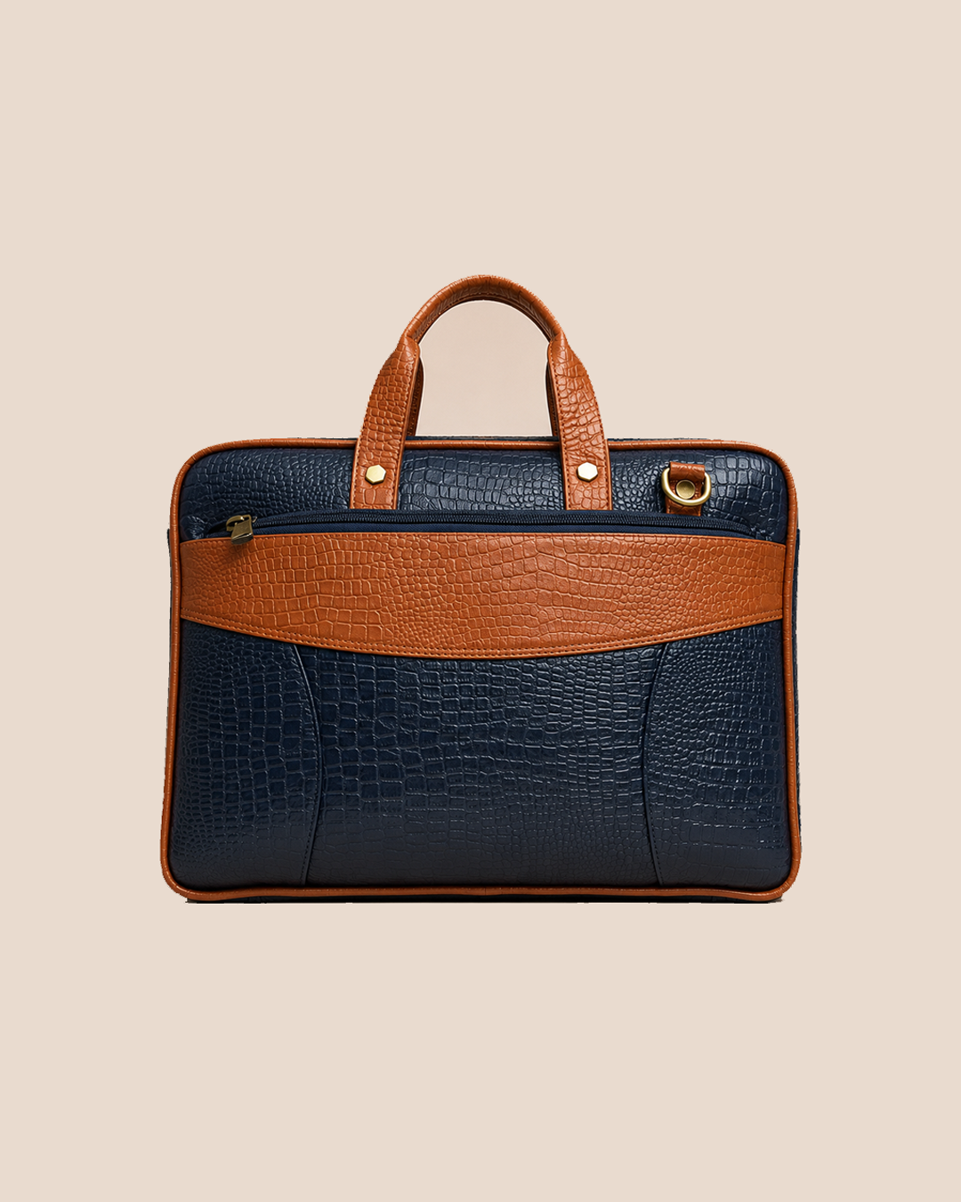 The Commodore — Navy Croc-Embossed Leather Briefcase